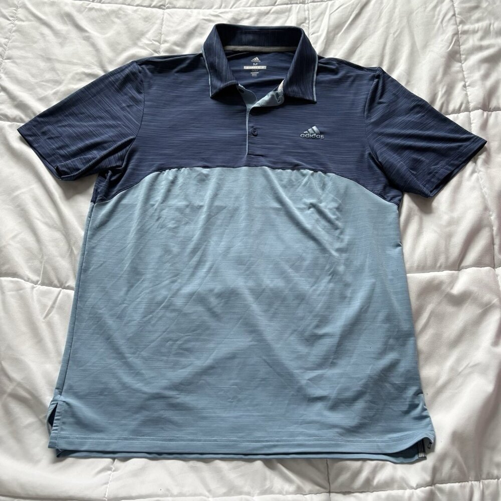 Adidas Golf Mens‎ Size Medium Block Stripe Short Sleeve Polo Shirt Blue Active